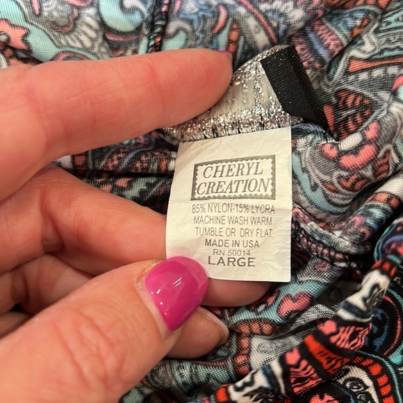 Junior size large printed bell bottom flare pants. Elastic waist band - Picture 7 of 7